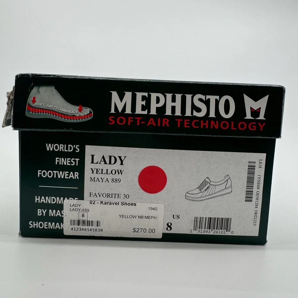 Mephisto Lady Shoes Womens 8 Yellow Leather Lace Up Comfort Walking Sneaker